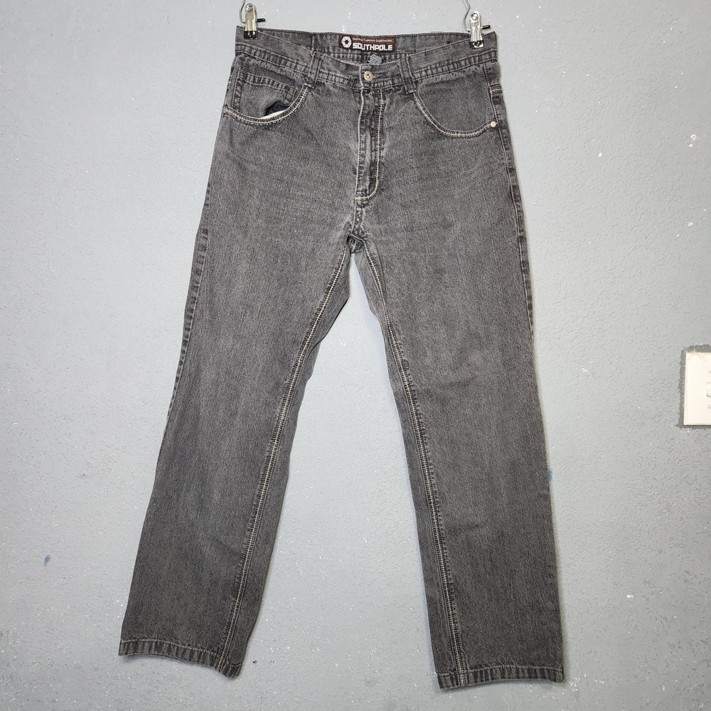 Southpole y2k Mens Gray Wash Denim Jeans Size 34x32 Embroidered Cross Pockets